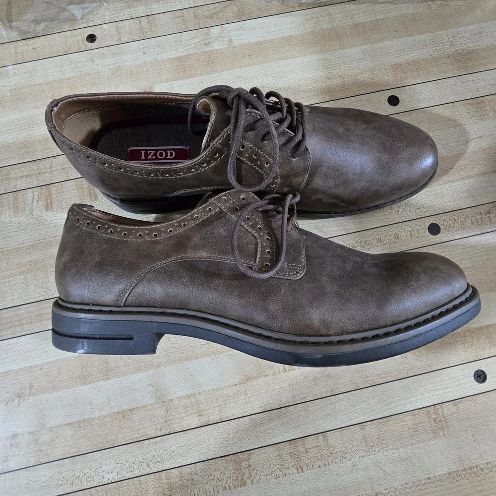 Izod Plain Toe Oxford Mens‎ Sz 9 Brown Faux Leather Business Preppy Career Work
